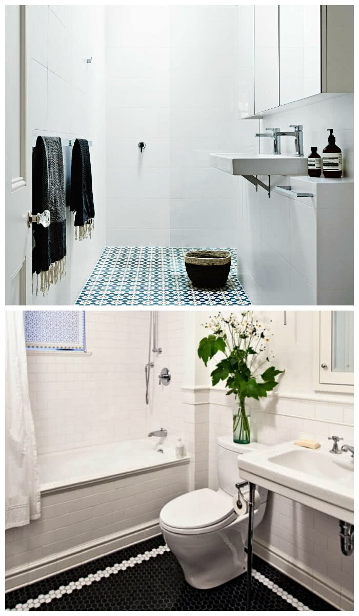 Облицовка ванной белой плиткой в скандинавском стиле